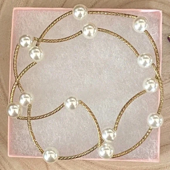 Women Bracelets Simulated Pearl Multi Layers Bracelet White Gold Fashion Jewelry - Picture 3 of 4